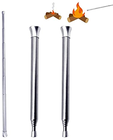 Blow Fire Tube, Taschen-Feuerbalg, 2 Stück zusammenklappbares Gebläserohr, Edelstahl-Feuerbalgrohr, Outdoor-Feuerrohr, Teleskop-Lagerfeuer-Gebläserohr für Outdoor, Wandern, Camping, Picknick