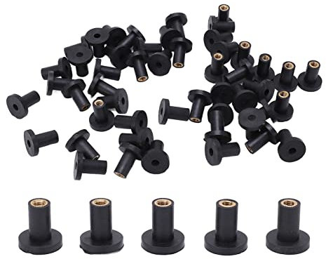 50 Pz/set M5 Dado, KIMISS Gomma M5 Well Nuts Fasteners per Auto Parabrezza Moto Carena Kayak (Nero)