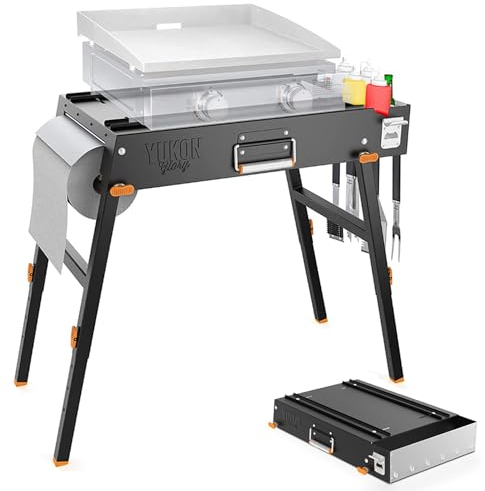 Yukon Glory Universeller tragbarer Grilltisch/flache Oberseite Grillplatte mit integriertem Grillbehälter – für Tischplatte Blackstone Grillplatte und viele andere – Outdoor-Kochen, Camping usw