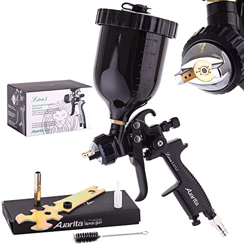 Auarita HVLP-Technologie Spritzpistole Lion 1 Black 1,3mm Düse Langlebig 600 ml Fassungsvermögen zum Lackieren DREI Einstellmodi Sehr effizient Gut für schwere Materialien