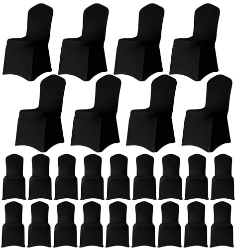 WedDecor Black Protective Chair Cover Stretchable Spandex Front Flat Slipcovers for Weddings Decoration, Hotel, Conferences, Events, Restaurant, Birthday & Christmas Parties, 150pcs