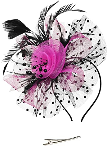 TUDUZ Fascinator Blume Mesh Bänder Federn Hochzeit Party Kopfbedeckung Hut für Mädchen und Frauen Kostüm Karneval Fasching