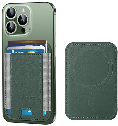 Magnetic Card Wallet Holder for Apple Magsafe, Magnetic Card Holder Magsafe for iPhone 12 iPhone 13/14 Magsafe Wallet, Mag-Safe Leather Wallet for Back of iPhone 14/13/ 12 Series, Green, E-Green