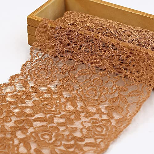 10 Yards 18cm Breit Bunte Elastizität Spitzenbordüre Spitzenband,Vintage Spitze Borte Spitzenborte zum Basteln für Nähen Handwerk Hochzeit Weihnachten Tischdeko Geschenke Deko Geschenkband,Braun