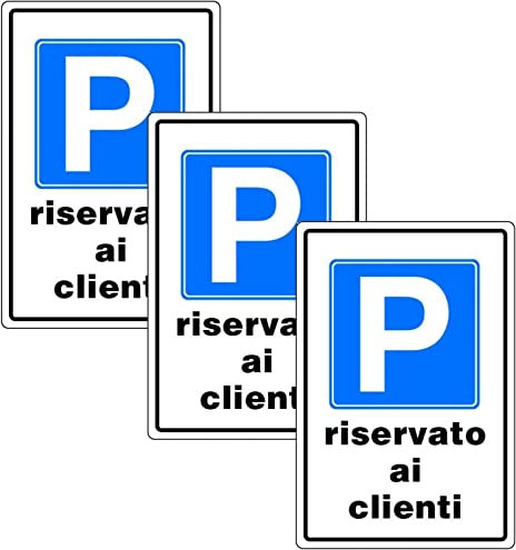 3 Cartelli Riservato ai Clienti Plastificati con 2 Strisce Adesive Per Visibilità a Distanza. Blu con Scritta in Nero 30 x 20 Cm.