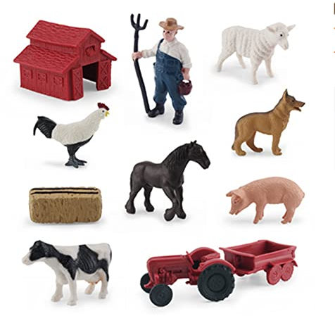 OUKEYI Tierfiguren, 10 Stück Bauernhoftiere, Spielzeug, großes Tierspielzeug, realistisches Kunststoff-Tier-Spielset, pädagogisches Lernspielzeug-Set für Kinder, Kleinkinder