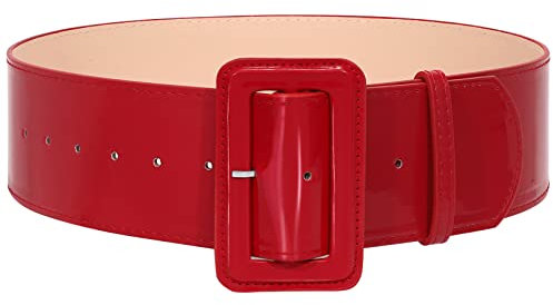 SUOSDEY Damen Lackleder Gürtel, Mode Breite Taillengürtel Cinch Gürtel für Kleid Mantel mit quadratischer Schnalle rot