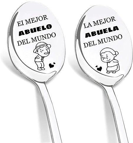 DIKARIYA Regalos para Abuela y Abuelo,2 Piezas Cucharas de Café con Grabado | Cuchara de Acero Inoxidable, Regalos Abuelo Cumpleaños, Regalos Abuela Cumpleaños, Regalos Abuelo para el Día del Padre