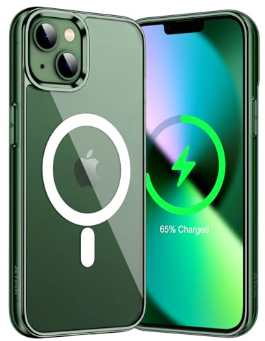 JETech Magnetic Case for iPhone 13 6.1-Inch Compatible with MagSafe Wireless Charging, Shockproof Phone Bumper Cover, Anti-Scratch Clear Back (Alpine Green)