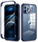 seacosmo for iPhone 12 Pro Max Case 6.7 Inch, Full-Body Shockproof Case with Built-in Glass Screen Protector and Camera Lens Protector Rubber Bumper Case Cover for iPhone 12 Pro Max- Blue/Clear