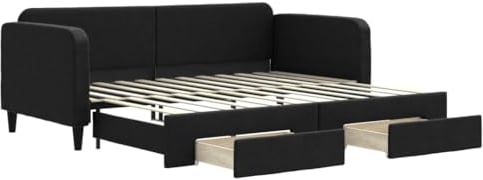 vidaXL Tagesbett Ausziehbar mit Schubladen Schwarz 90x200 cm Stoff