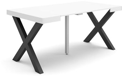 Skraut Home | Table Console Extensible | Console Meuble | 160 | pour 8 Personnes | Pieds Bois Massif | Style Moderne | Blanc