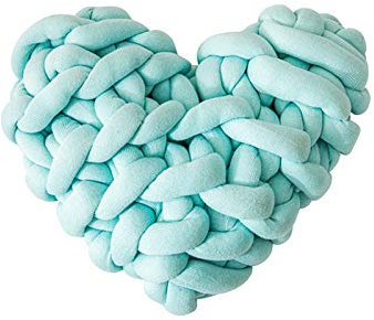 Herfair Herzförmiges Kissen, handgefertigt, gewebtes Knoten, Ballkissen, Knoten, Herzkissen, Knoten, Ball, Sofa, Überwurfkissen für Couch, Stuhl, Kissen, Sofa, Knotenkissen (Eisblau)