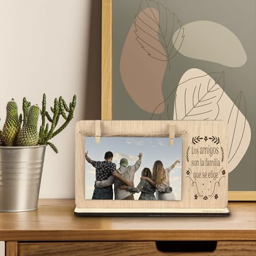 SAQUITOMAGICO Bilderrahmen für Freunde, aus Holz, mit Klammern und Halterung, originelles Geschenk für besondere Freunde, Geburtstag oder Freundschaftstag