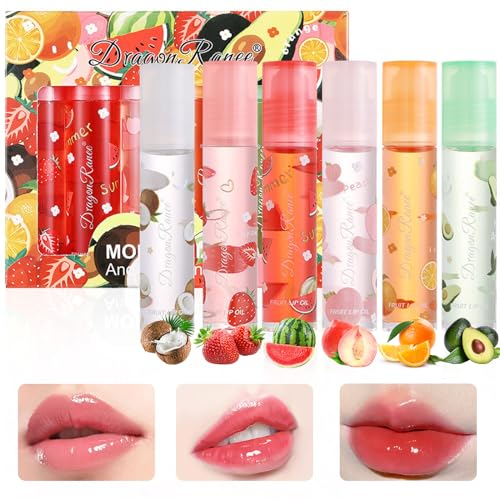 6 Stück Lip Oil Glitzer Lipgloss, Feuchtigkeitsspendendes Lippenöl Roll-on Lip Gloss Set, Langanhaltend Lippenstift Farblos Durchsichtig Lippenbalsam Lippenpflege für Trockene und Rissige Lippen