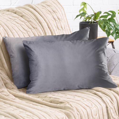 2er Set Sofakissen mit Füllung und Bezug 40x60cm weiche Kissenhülle mit Dekokissen Couchkissen für Sofa, Schlafzimmer, Wohnzimmer, Balkon, anthrazit Nebula, flauschig, mit verstecktem Reißverschluss