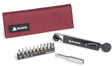 Granite Rocknroll TQ Drehmoment-Ratschen-Fahrradwerkzeug-Set, Fahrrad-Multifunktionswerkzeug-Set mit 10 Werkzeugbits und Verlängerungsstange (Rot)