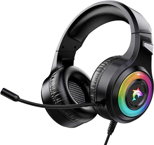 Laspi Gaming Headset für PC Headset für Xbox One, PS4,PC,PS4 Kopfhörer mit Mikrofon.3.5mm Surround Sound Gaming Headset mit LED Light
