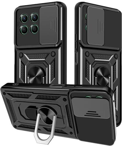 Yutwo Cover per Honor X8B Custodia, Honor X8B Custodia Antiurto Scorrevole Protezione Fotocamera Custodia con 360°Rotante Anello Supporto TPU+PC Cover Honor X8B- Nero