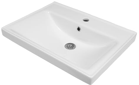 Keramik Einbauwaschbecken Sky 60 cm Breit Weiß | eckige Form mit Hahnloch & Überlauf| 60 x 10 x 45 cm | Waschbecken Gästewaschbecken Handwaschbecken Badezimmer WC