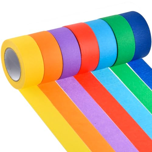 DODUOS 7 Rollen Klebeband Bunt, Washi Tape Set Malerkrepp Bunt 13 mx 25 mm, Deko Klebeband Gewebeband Bunt Washi Tape Bunt für Malerei Journal DIY Scrapbook Dekoratives Handwerk