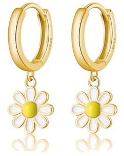SLUYNZ 925 Sterling Silber Gänseblümchen Blume Creolen Ohrringe für Damen Mädchen Kleine Gänseblümchen Creolen Ohrringe Huggie Tropfen (B-Gold)