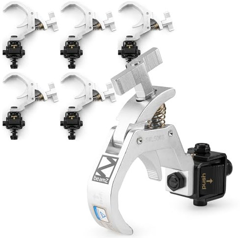 beamz BC50-150F Stage Lighting Clamp Set of 6, Quick Trigger Aluminium Theatrical Truss Clamps, Foldable Fast Coupler System for 32-63mm Tube, 50kg Load Capacity