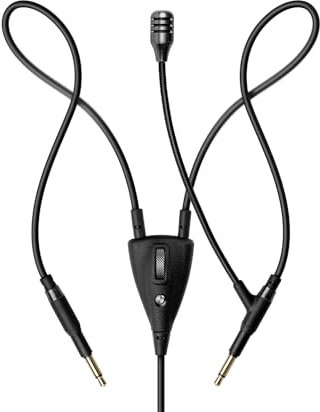 MEZE AUDIO Micrófono boom | Micrófono omnidireccional de audio claro Plug and Play | para juegos y trabajo remoto | macho de 3,5 mm a conector macho TS mono dual de 3,5 mm | Longitud del cable: 2,50 m