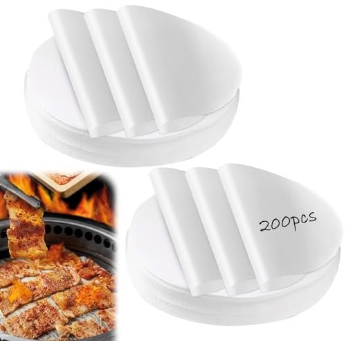 200 Stück Backpapier Rund, Ø28cm Airfryer Backpapier Zuschnitte für Heißluftfritteuse, Antihaftbeschichtet Backpapier Wiederverwendbar, Für Pizza, Ofen, Luftfritteuse, Bratpfanne, Grill(Weiß)