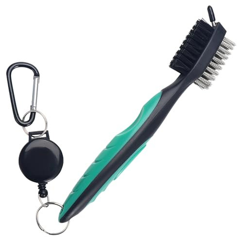 HonGien Brosse de golf rétractable avec mousqueton et couvercle de tête de brosse, légère et facile à attacher au sac de club de golf (vert)