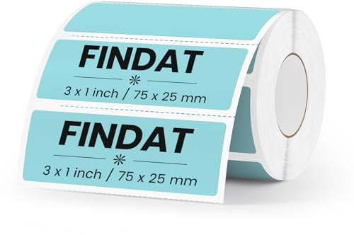 FINDAT Blau Thermoetiketten 76 × 25 mm Rechteckig Selbstklebend 500 Stück | Für Büro, DIY, Design, Barcode & Versand. Vinyl, Aufkleber, Wasserdicht, Beschreibbar, Rolle