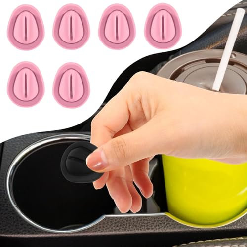 Ygapuzi 6PCS Car Cup Holder Insert Position Limiter, Anti Shake Silicone Car Water Bottle Stabilizer with Self-Adhesive Universal Interior Car Accessories for Most Cars SUV Vans Trucks (Pink)