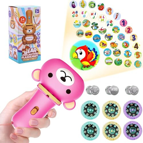 Lampe de Poche Projecteur pour Enfant,Lampe de poche pour enfants,Diapositive Projecteur Torches,Cadeaux Enfants (rose)