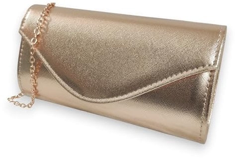 UShopUK Metallic Shiny Faux Leather Bridal Prom Wedding Evening Clutch Party Purse Hand Bag (Rose Gold)