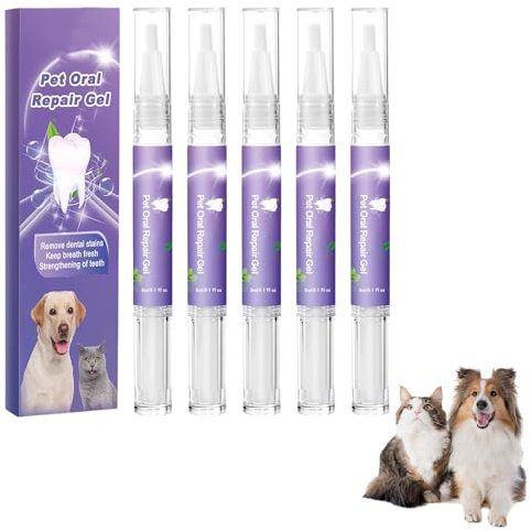 Thoquene 5 Stück Pet Oral Repair Gel Stift für Hunde, Reinigungsstift für Haustier Zahnbürsten, Zahnbürstenstift für Haustiere
