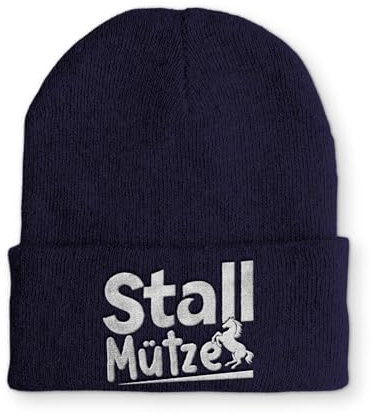 tshirtladen Stall Mütze Reiter Wintermütze lustige Beanie mit Stick OneSize, Farbe: Navy