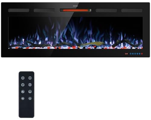 Kentsky 127cm WiFi Electric Fireplace Inserts, Recessed and Wall Mounted Fireplace Heater W/Adjustable Flame Color & Brightness, Thermostat, 9H Timer, App and Remote Control, 750/1500W