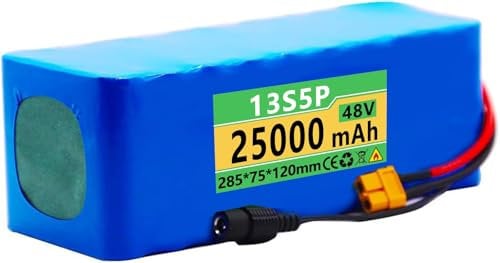 48V 25AH Battery E-Bike,13S5P 48V Electric Bicycle Battery Lithium Battery Pack with Charger, for 200W 350W 500W 800W Motor Electric Bike Motorcycle Scooter with Charger 48V25AH,XT60