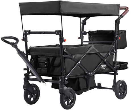 VEVOR Geschwisterwage faltbarer, Zwillingskinderwagen mit Tandemsitz, verstellbarer Fußstütze/drehbarem Griff, umlaufendem Sicherheitsgurt, Aufbewahrungskorb, für Neugeborene und Kleinkinder (schwarz)