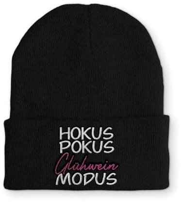 tshirtladen Beanie Hokus Pokus Glühwein Modus Wintermütze Mütze mit lustigem Spruch, Farbe: Black