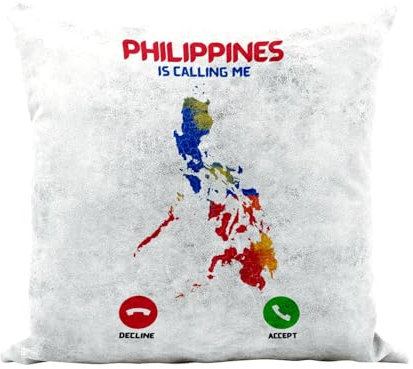 Fabulous Kissen aus Kunstleder, Weiß, Motiv: Philippinen is Calling Me Map Asia Island – 40 x 40 cm – Leder-Touch – Bezug und Kissen inklusive