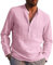 Rodawu Mens Linen Shirts Long Sleeve Casual Cotton Summer Beach Henley Shirt Tops Pink XL