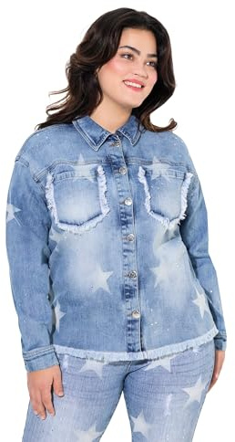 Angel of Style Damen große Größen Übergrößen Plus Size Jeansjacke, Sterne, Glitzersteinchen Blue Stone 52 838331902-52