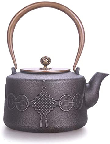 Chinese Knot Pattern Cast Iron Kettle Raw Iron Uncoated Teapot Japanese-Style Handmade Water Bottle Large-Capacity Household Cast Iron Kettle - 1.3L