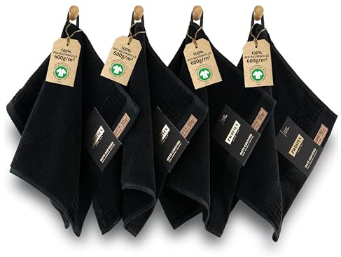 ZWOLTEX - Gästehandtücher 30x50 Schwarz (4er Set), Ultra Weich & Saugfähig 600 g/m², 100% Bio Baumwolle GOTS Zertifizert, ÖKO-TEX - Porto Collection