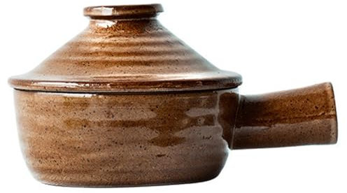 Microwave Cooker 300ml Crude Pottery 2x5 Inch Ceramic Microwave Egg Poacher with Lid & Handle Rustic Dishwasher Safe Stoneware for Single Person