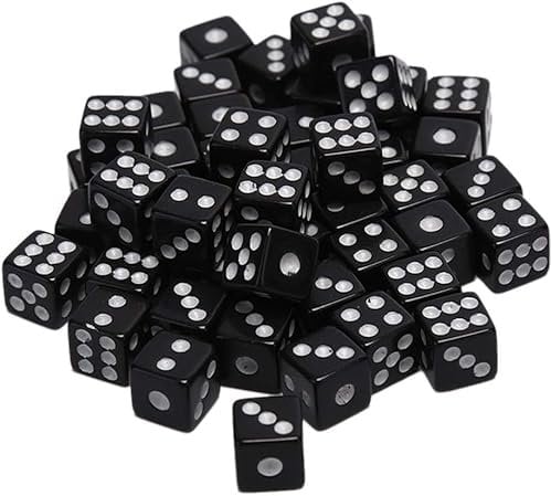 50-Piece 8mm Black Dice Set - Premium Acrylic Tabletop Gaming Accessories for Casino Themes, Maths Teaching and Magic Tricks (Party Favors)