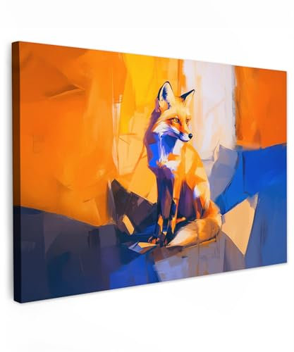 MuchoWow© Wandbilder Groß 120x80 cm XXL Wohnzimmer Wanddeko Schlafzimmer Zimmerdeko Wandgemälde Zimmer Deko auf Wand Dekoration Wall Art Fuchs - Orange - Formen - Abstrakt