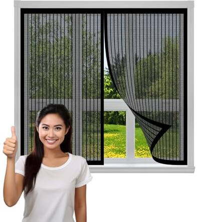 Fliegennetz Fenster Magnet 200 x 90 cm Klebmontage Ohne Bohren Fliegengitter für Fenster für Und Türen, Schwarz