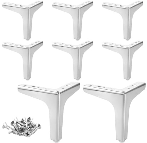 MIVIDE Möbelfüße Metall Silber, 13 cm Metalldreieck Möbel Füße, 8 Stück | Möbel Tischbeine Belastbar Bis 800kg, Möbelfüße Dreieckig für Schrank, Sofa, Couch, Stuhl (Mit 50 Schrauben)